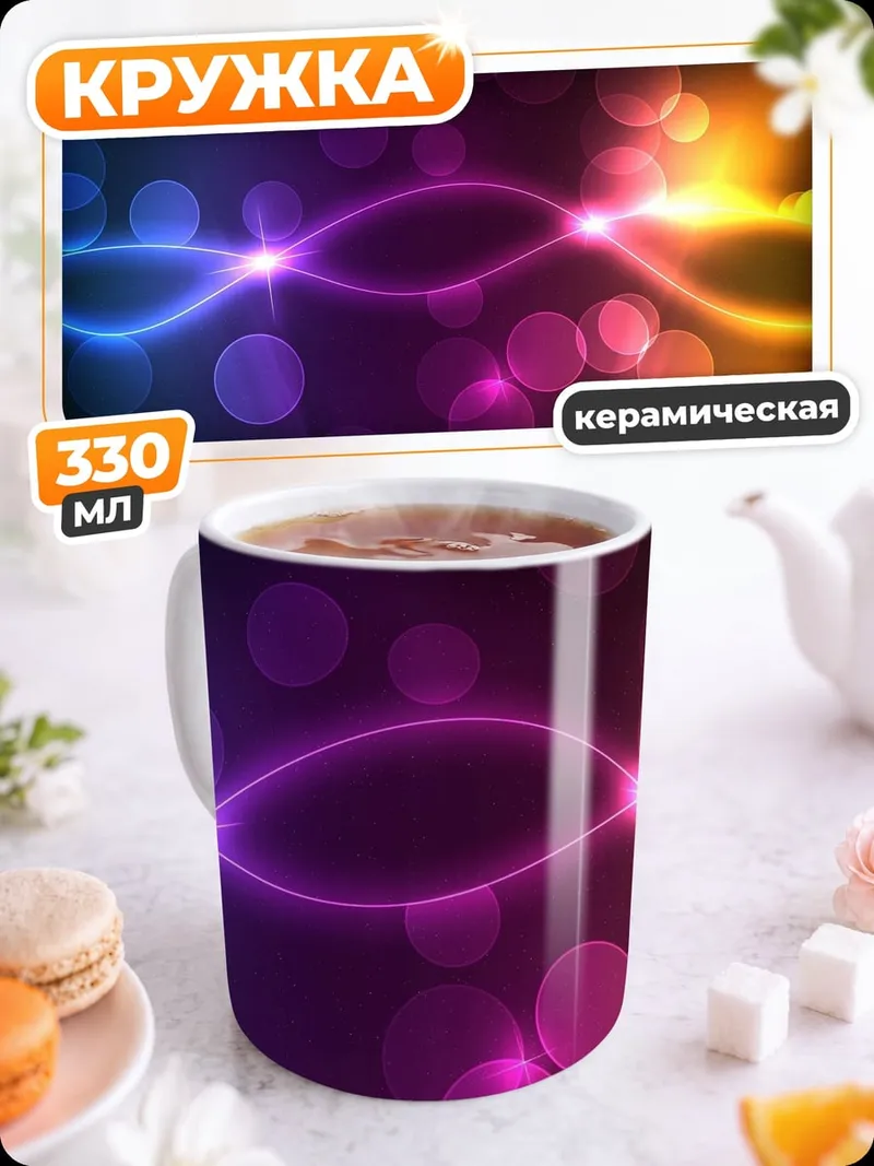 Кружка керамическая неоновые блики и круги