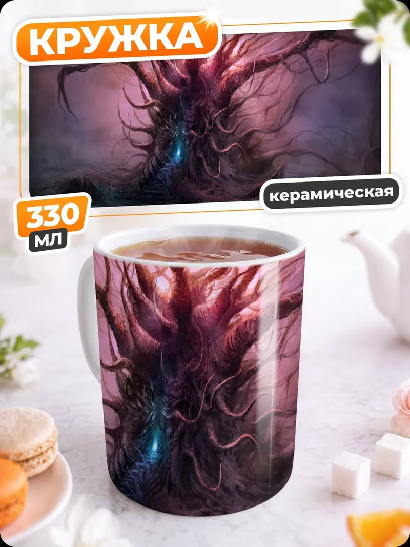 Кружка керамическая мрачное дерево с корнями