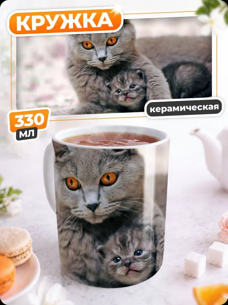 Кружка керамическая Мама и котенок