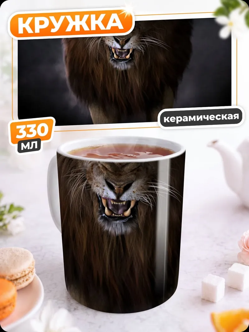 Кружка керамическая Злой лев рычит