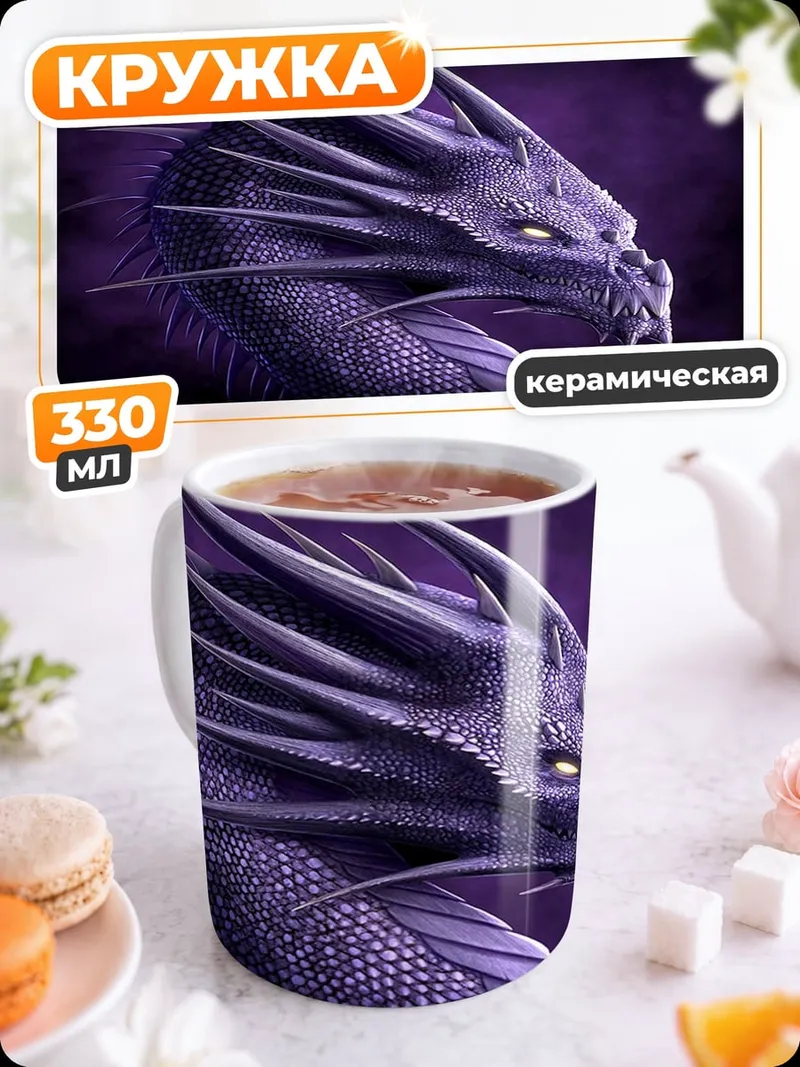 Кружка керамическая фиолетовый дракон