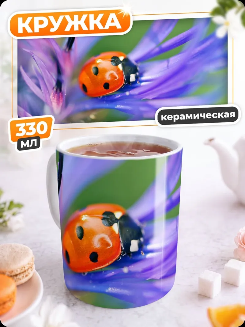 Кружка керамическая божья коровка на цветке