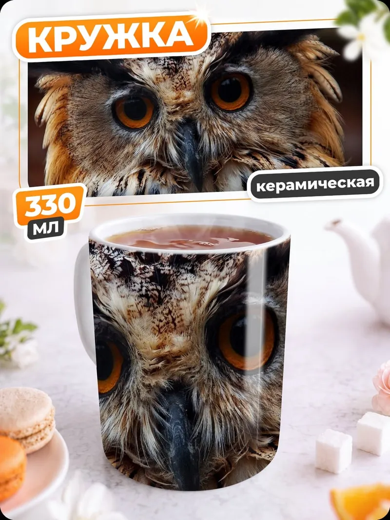 Кружка керамическая Крупный план совы