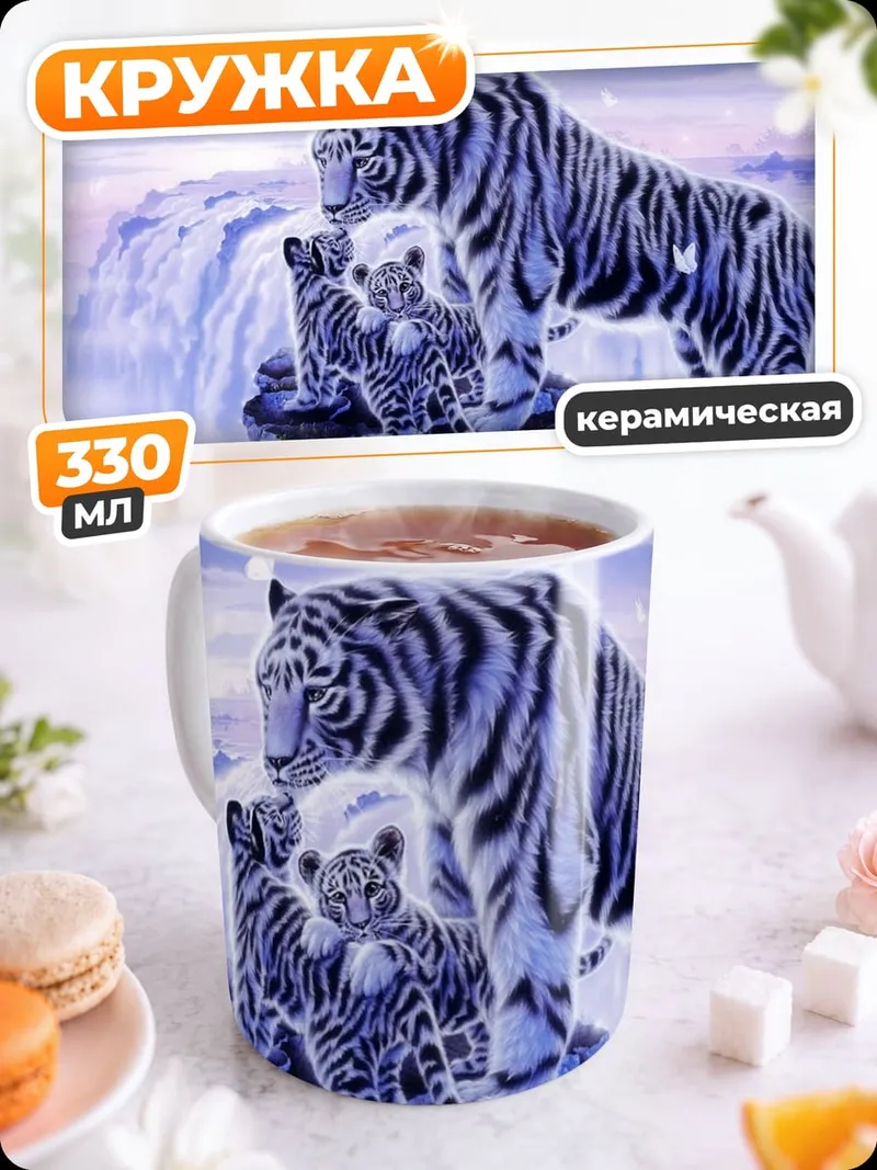 Кружка керамическая Белые тигры водопад