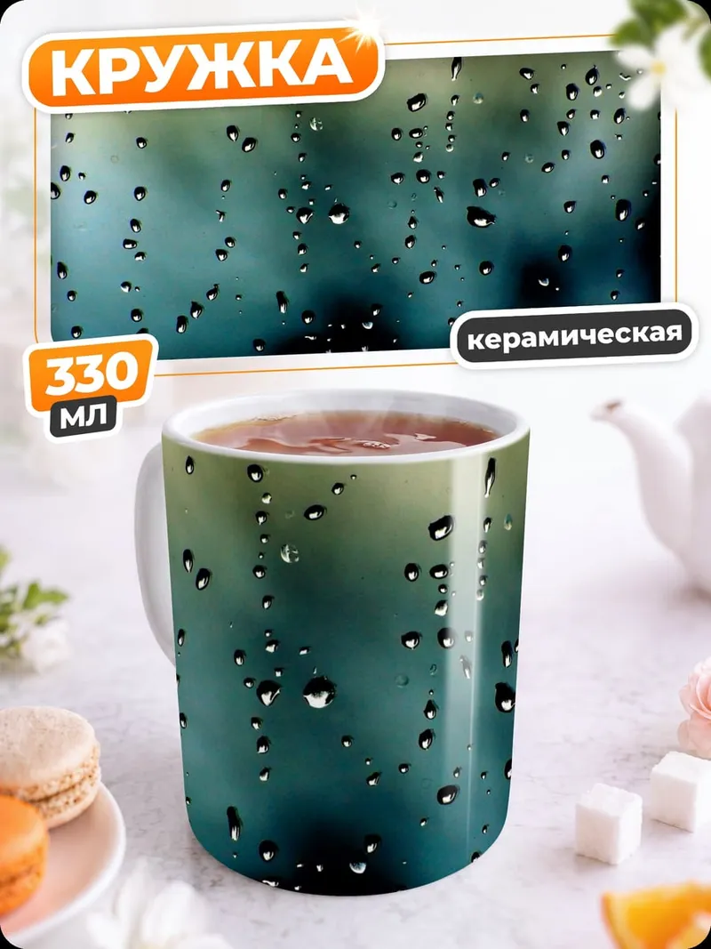 Кружка керамическая Капли на стекле