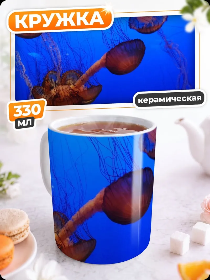 Кружка керамическая медузы в океане
