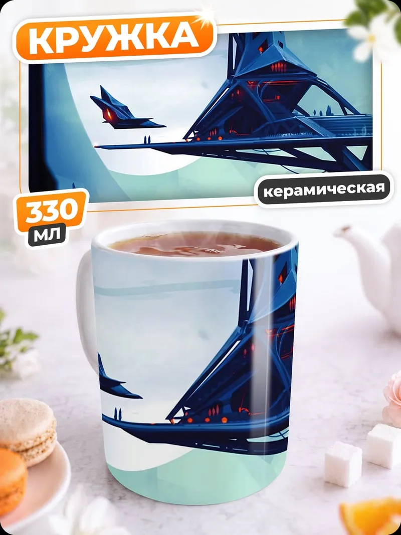 Кружка керамическая футуристичный город небо