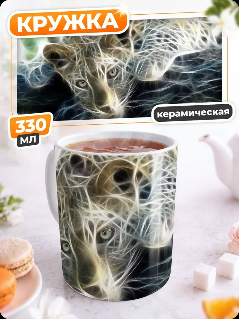 Кружка керамическая Леопард на ветке