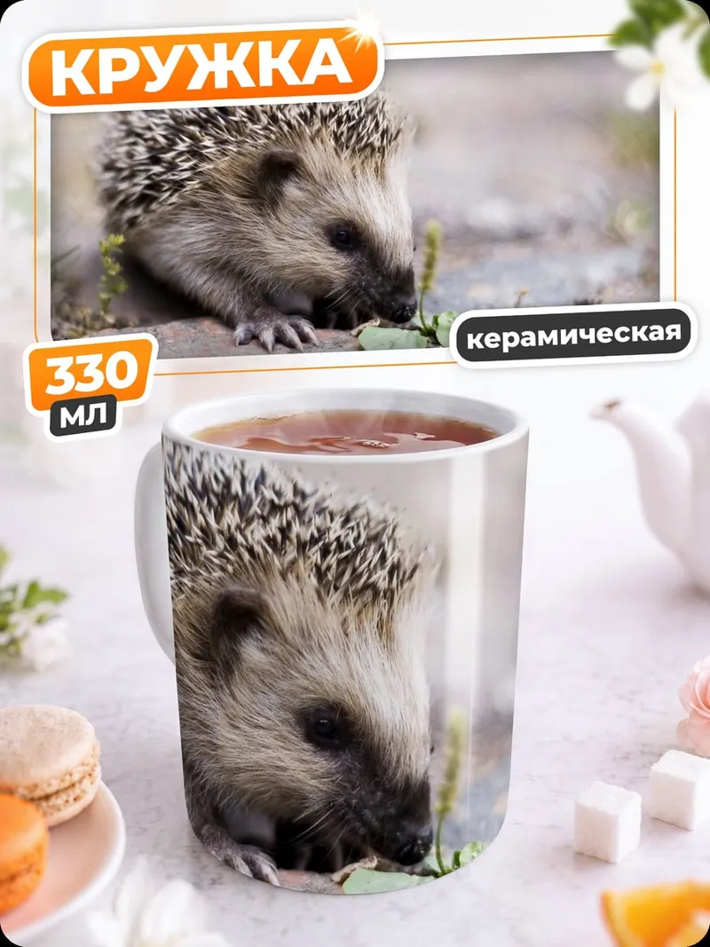 Кружка керамическая Ёжик на камнях