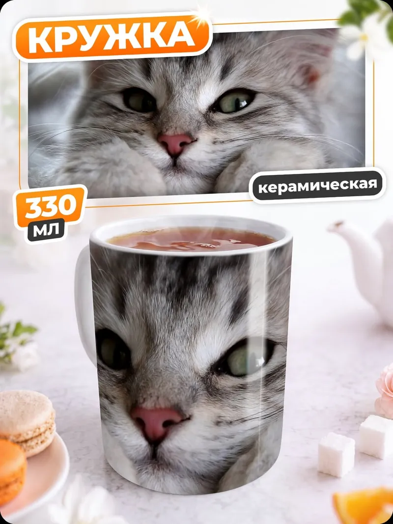 Кружка керамическая Пушистый кот лежит