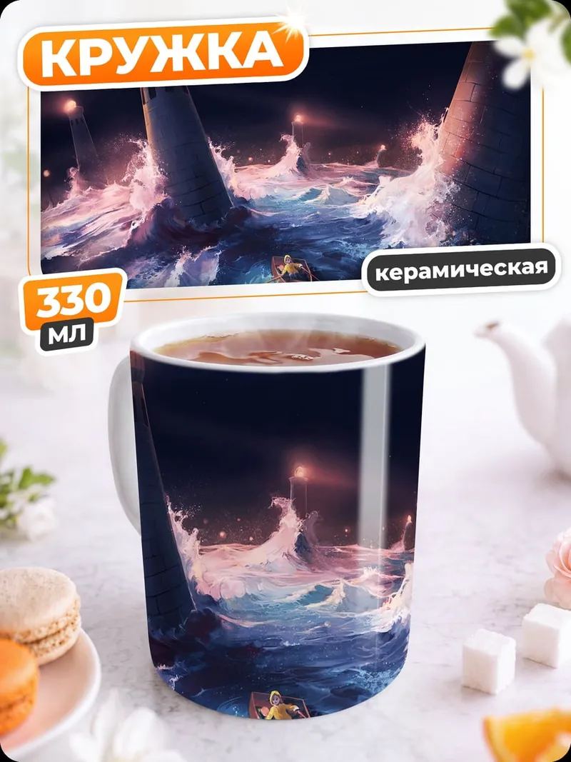 Кружка керамическая шторм и маяки