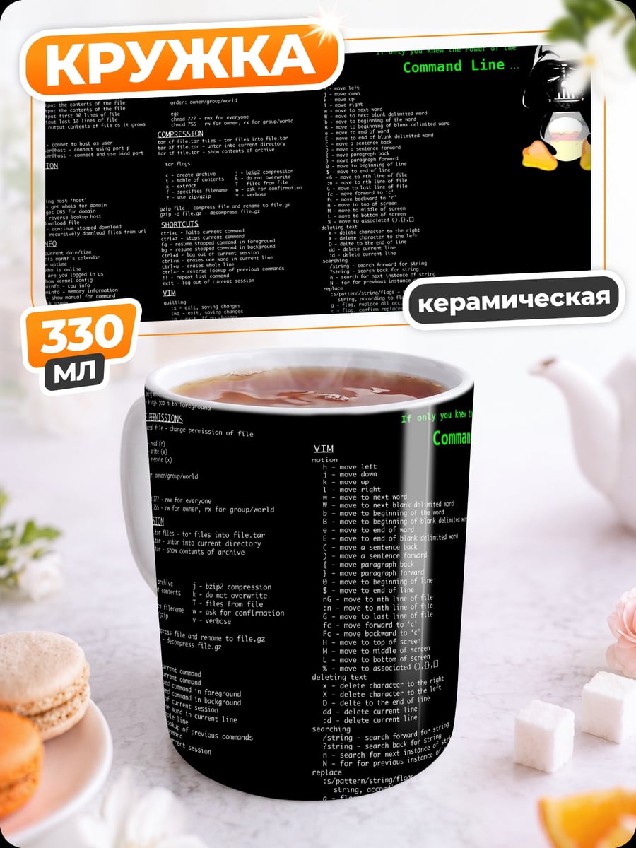 Кружка керамическая Командная строка Linux