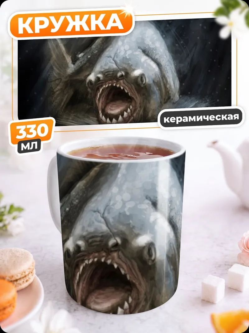 Кружка керамическая Агрессивная пиранья