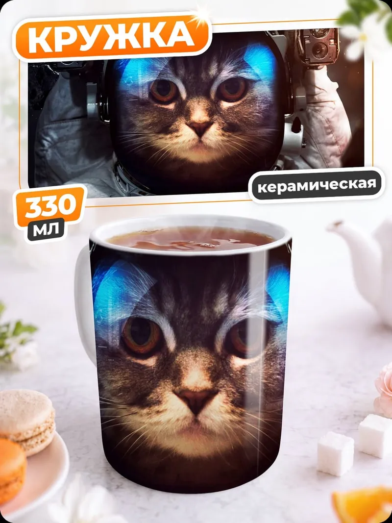 Кружка керамическая Кот космонавт в шлеме