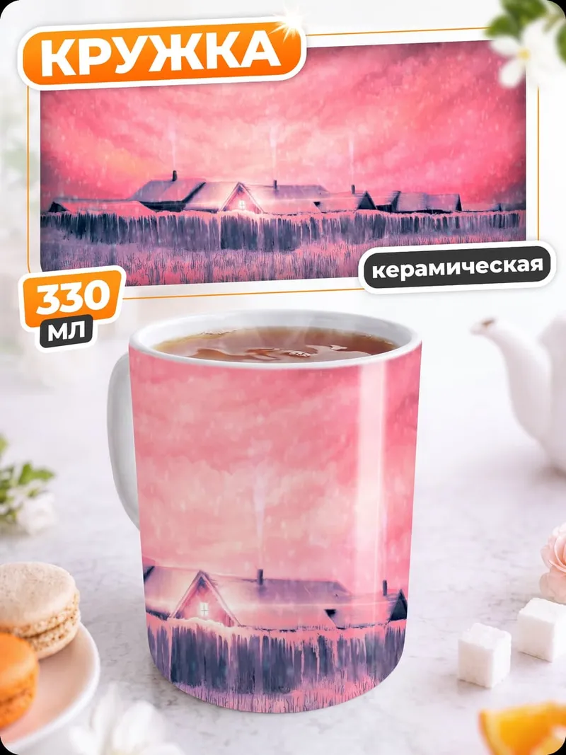 Кружка керамическая розовый закат