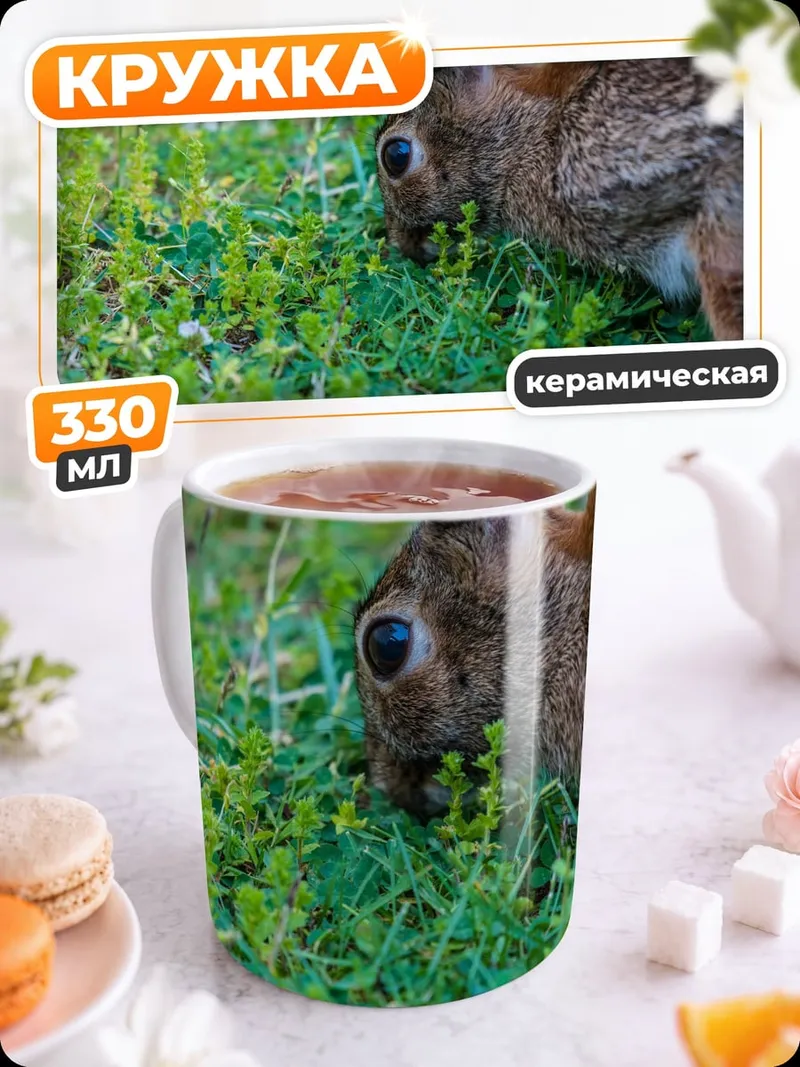 Кружка керамическая кролик на траве