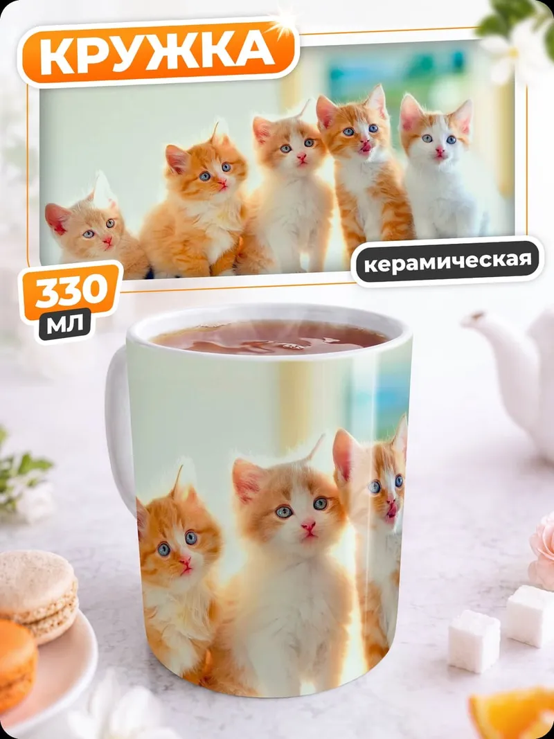 Кружка керамическая Пять котят на диване