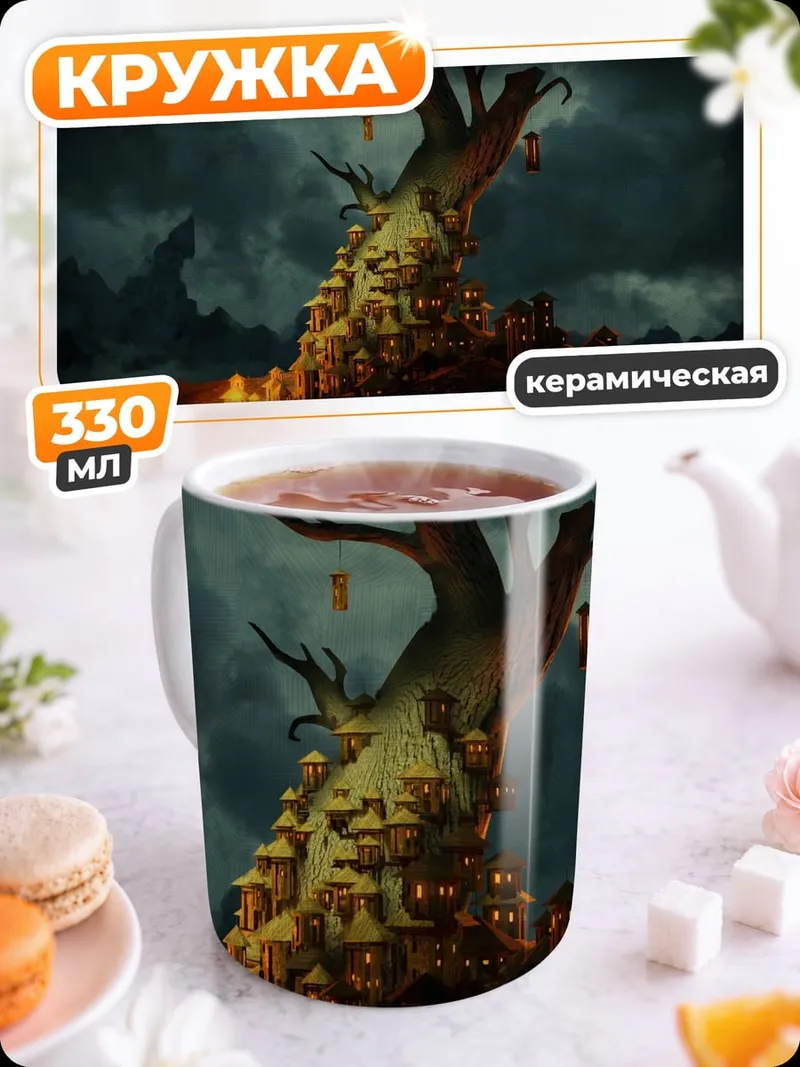 Кружка керамическая Дерево с подвешенными