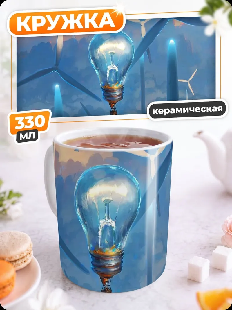 Кружка керамическая Ветряки и лампочка