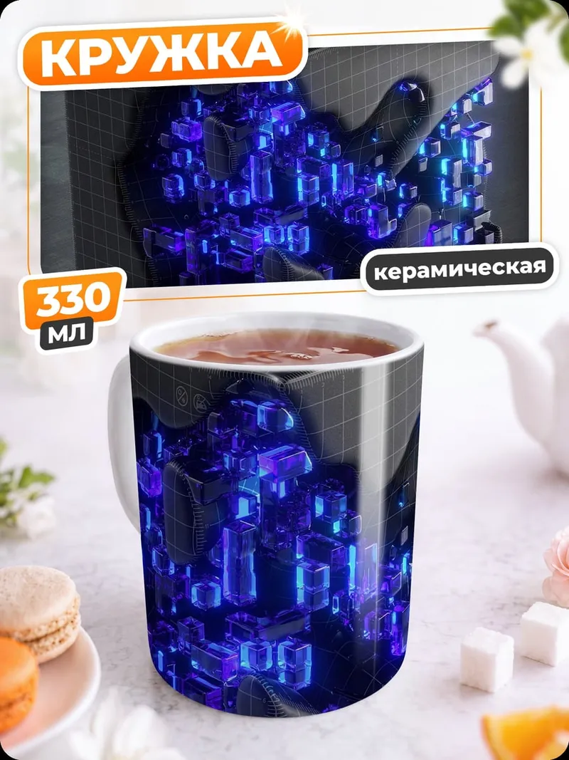 Кружка керамическая куб с неоном