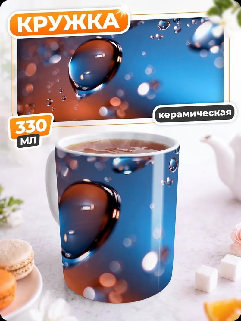 Кружка керамическая Капли воды макро