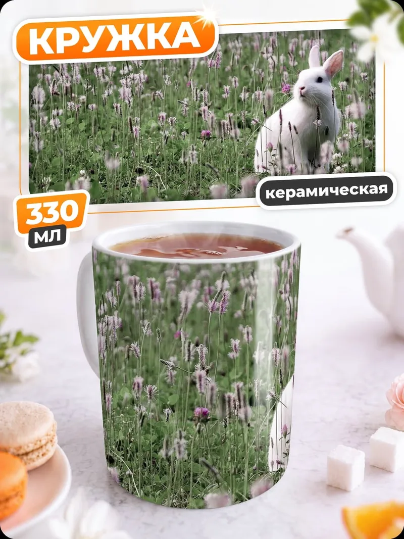 Кружка керамическая Кролик в поле
