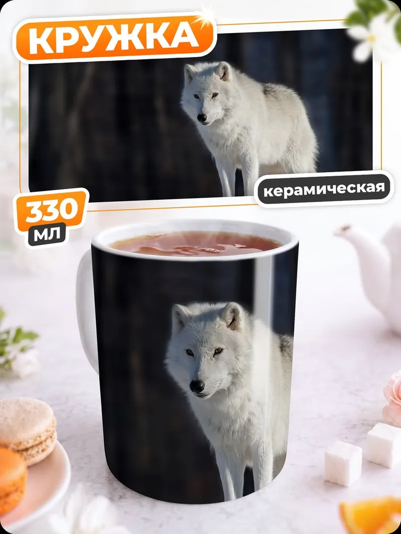 Кружка керамическая Белый волк зимой