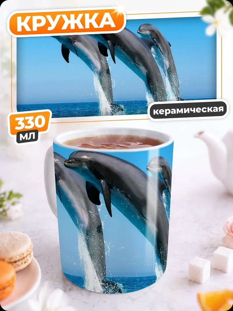 Кружка керамическая Прыгающие дельфины