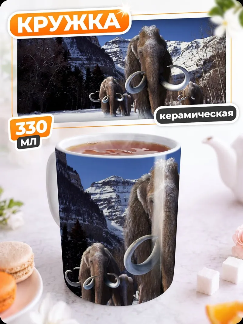 Кружка керамическая мамонты в снегу