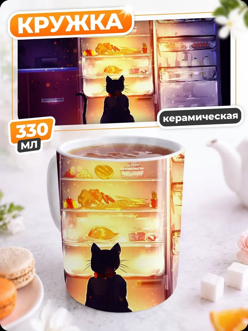 Кружка керамическая Кот и холодильник
