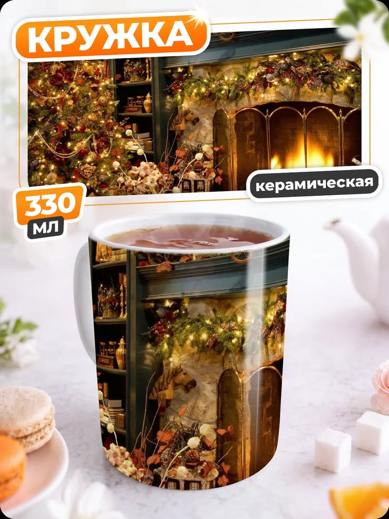 Кружка керамическая Рождественский уют камина