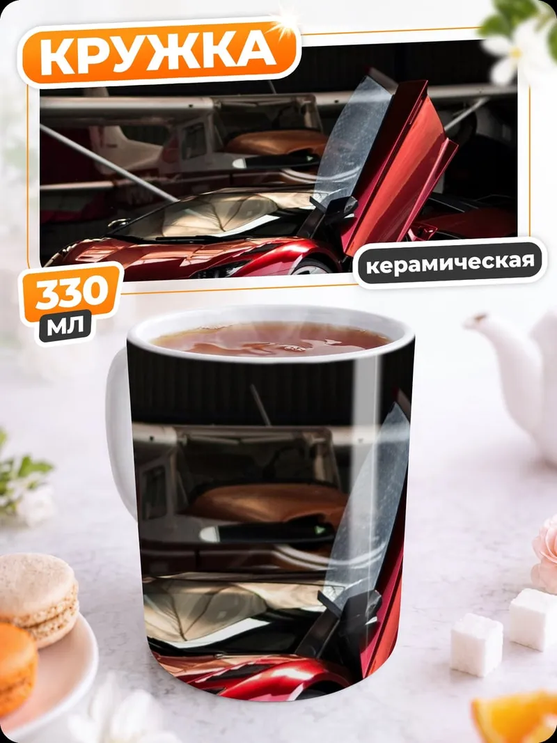 Кружка керамическая суперкар у самолета