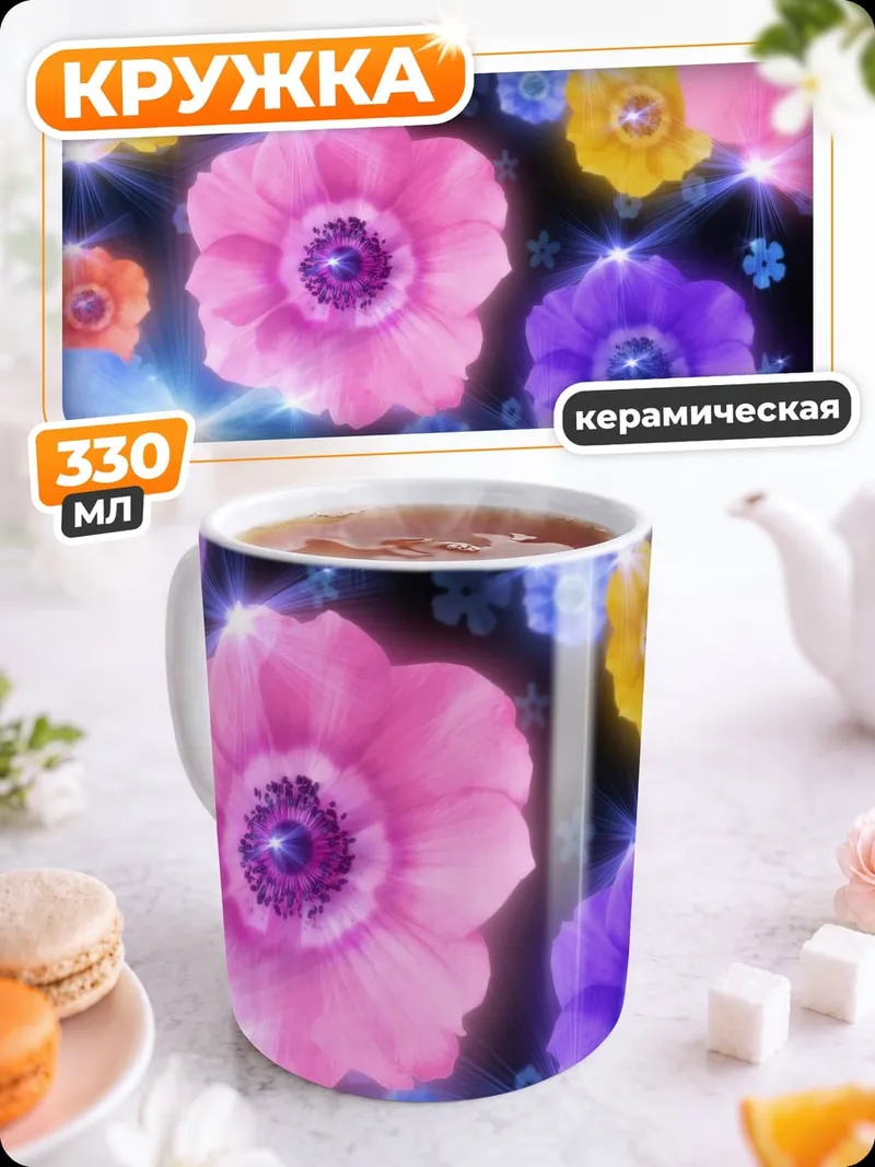 Кружка керамическая Светящиеся цветы