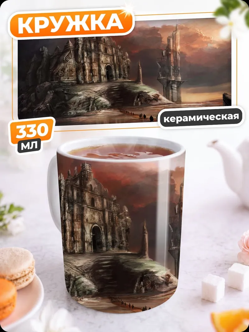 Кружка керамическая Древний замок на воде