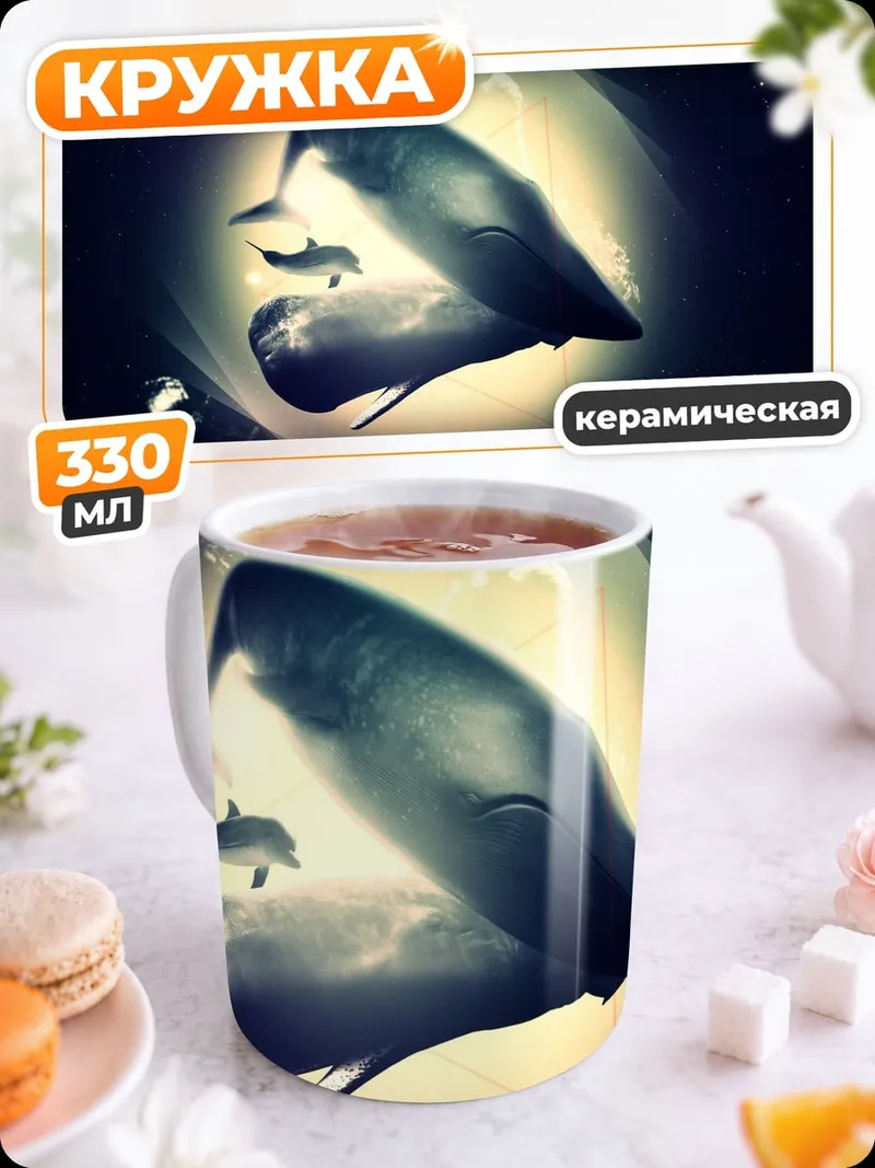 Кружка керамическая Киты в лунном свете