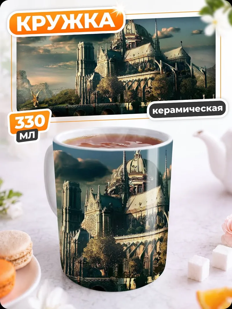 Кружка керамическая Готический замок на реке