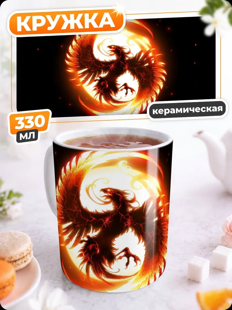 Кружка керамическая Огненный феникс в круге