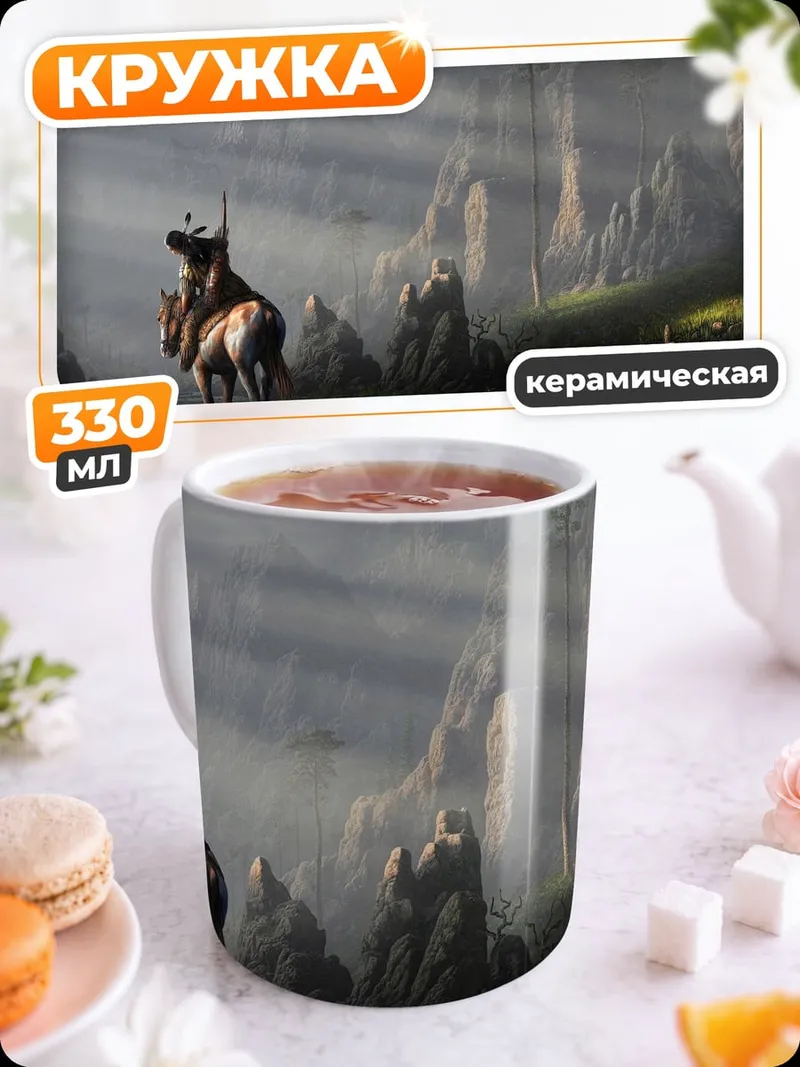 Кружка керамическая Всадник в туманных горах