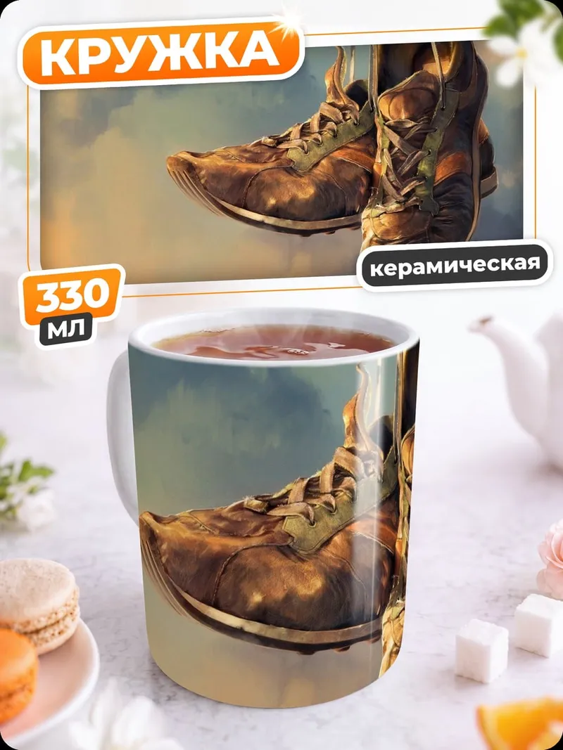 Кружка керамическая Старые кроссовки на веревке