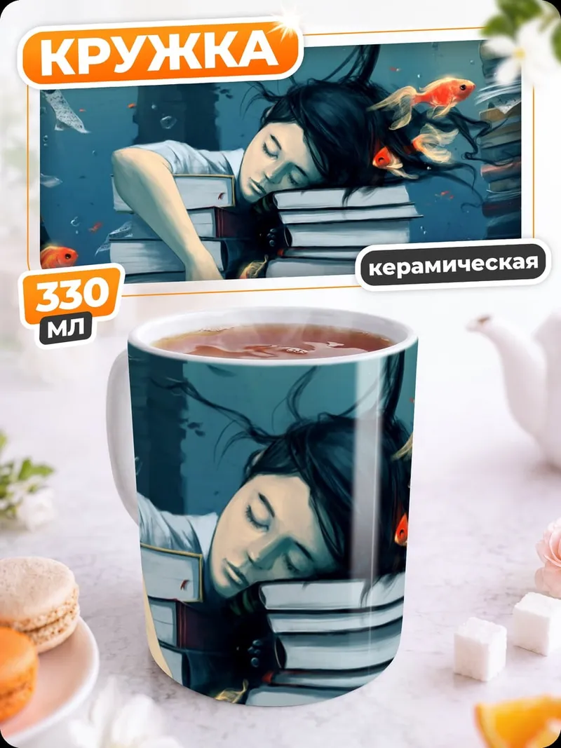 Кружка керамическая Девушка среди книг