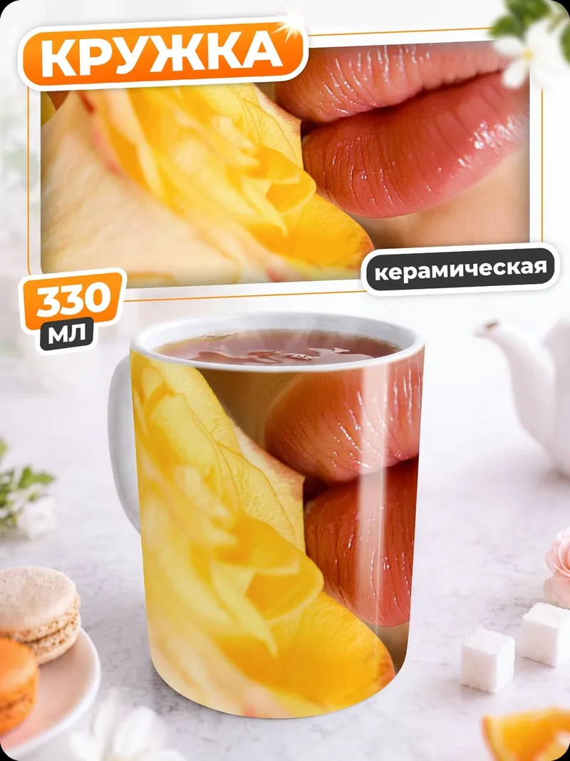 Кружка керамическая Губы и роза