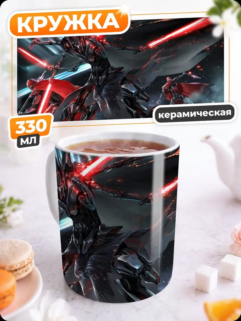 Кружка керамическая Кибер дракон красные лучи