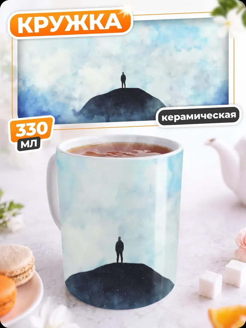 Кружка керамическая Одинокий путник на вершине