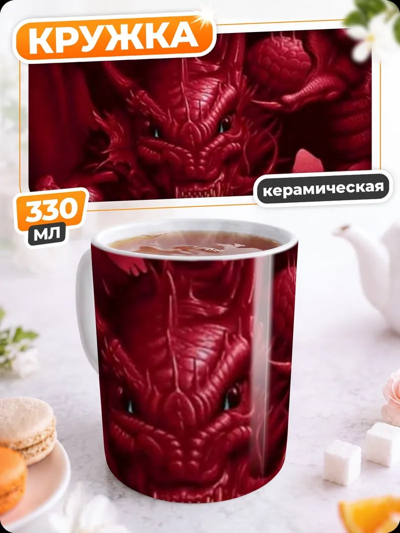 Кружка керамическая Красный огнедышащий дракон