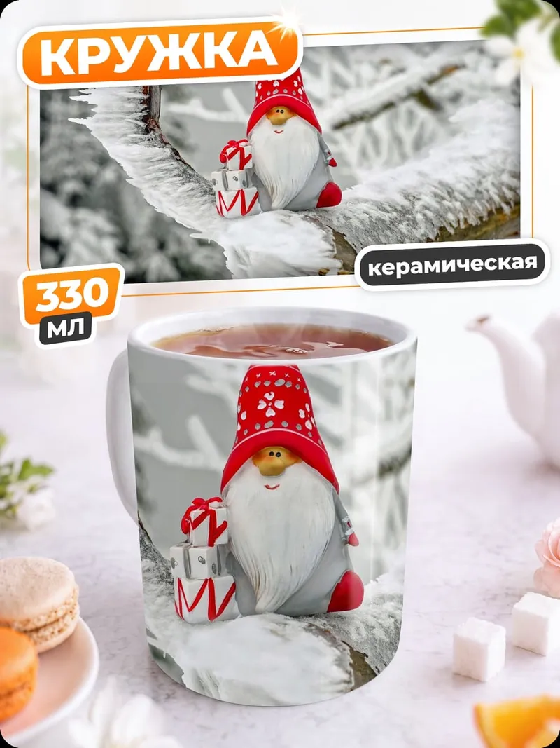 Кружка керамическая Гном на ветке