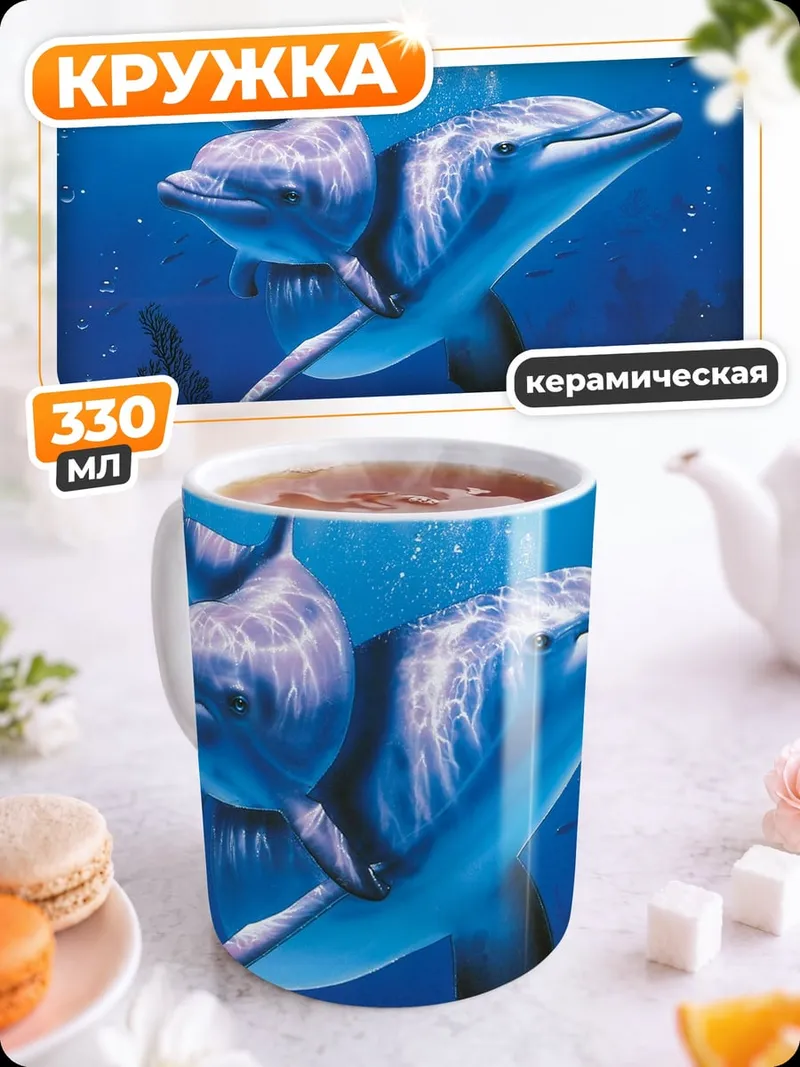 Кружка керамическая Два дельфина плывут