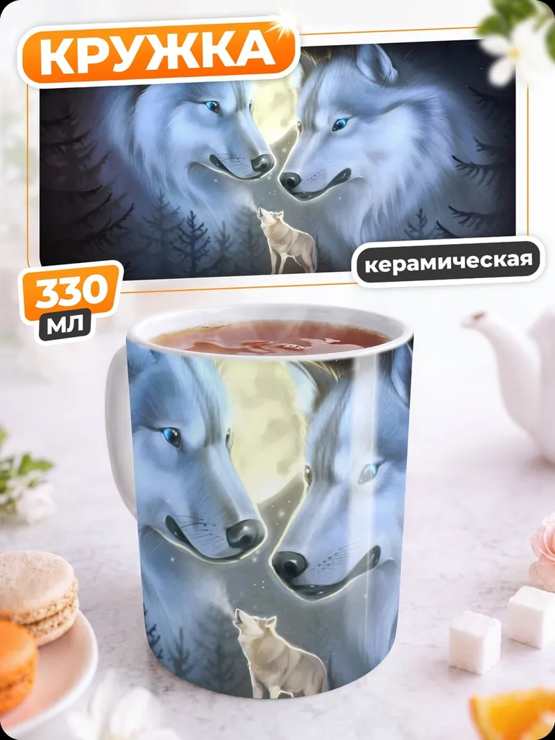 Кружка керамическая Волки под луной