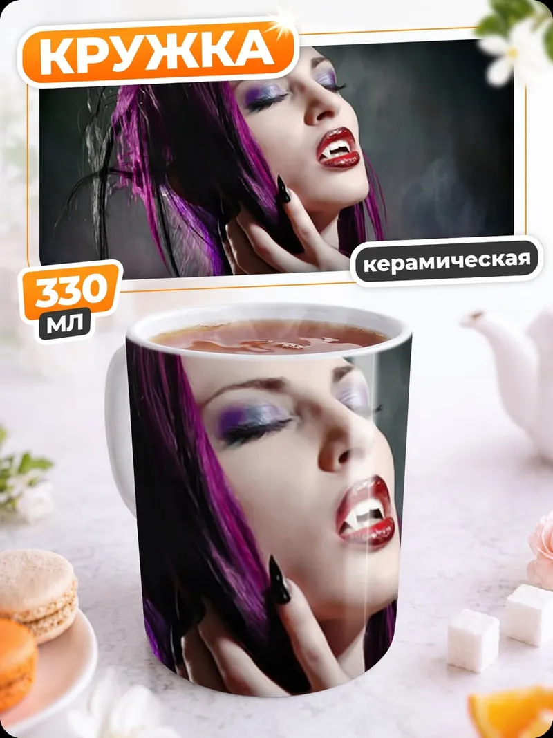 Кружка керамическая Вампирша с фиолетовыми волосами