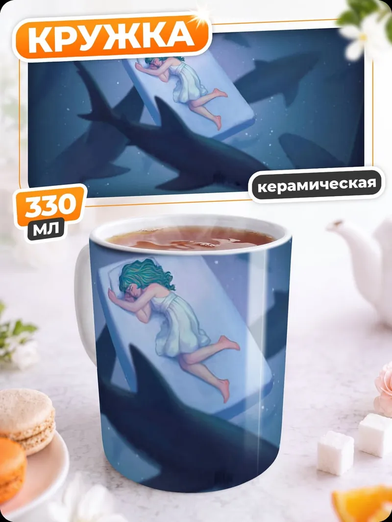 Кружка керамическая Девушка и акулы