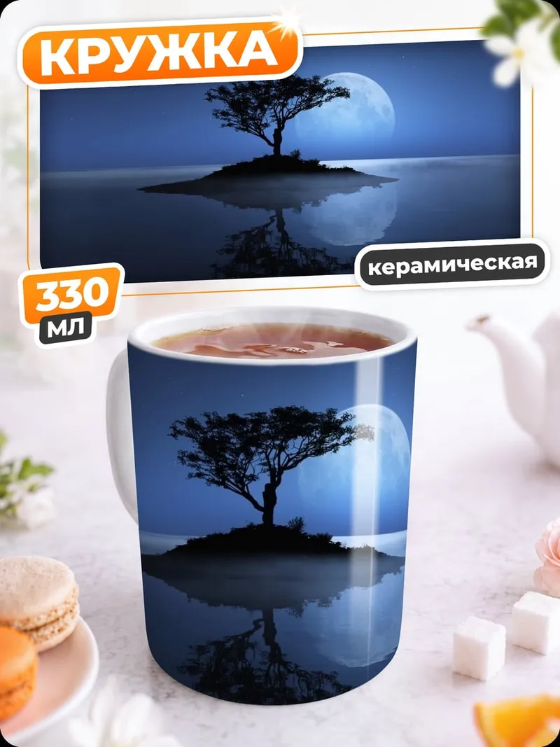Кружка керамическая Дерево под луной